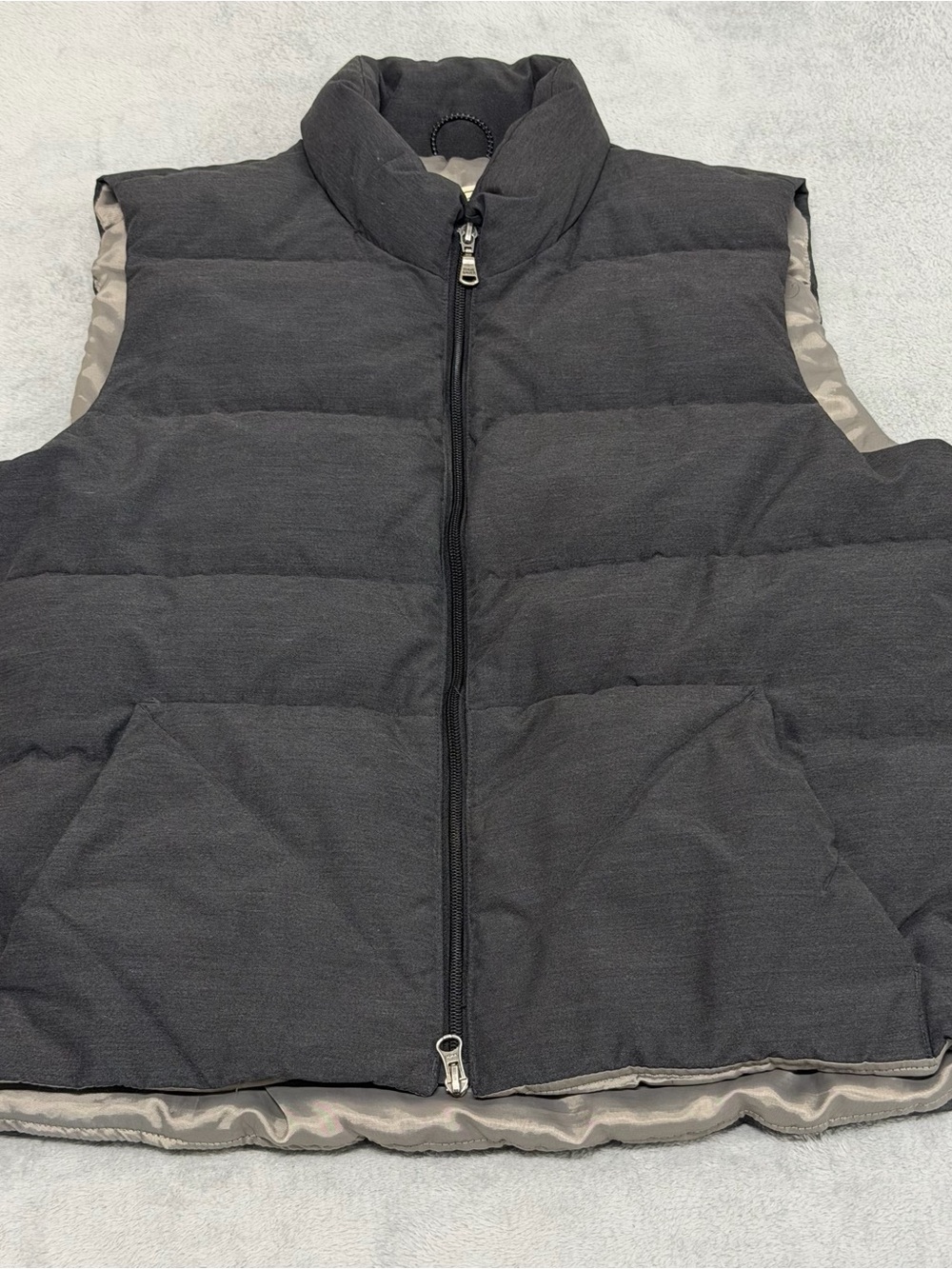 Vintage Eddie Bauer Down Puffer Vest Gray Mens Large Goose Down Full Zip